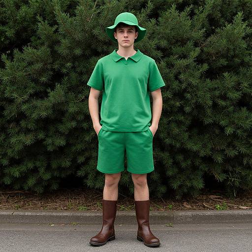 Realistic Boy in Green Plant Costume