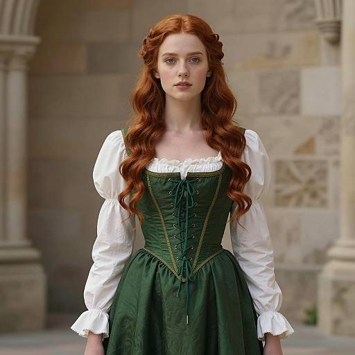 Woman in Green Medieval Corset Dress
