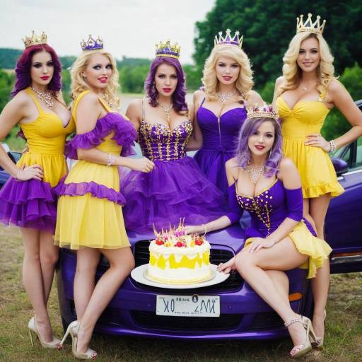 Girls in Dresses with Motor Vehicle and Cake