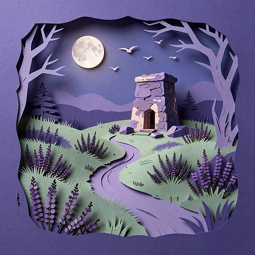 Digital Paper Cut Heathland Scene