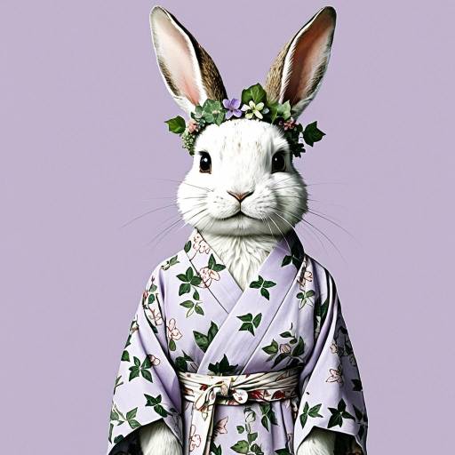 Whimsical Rabbit in Floral Kimono