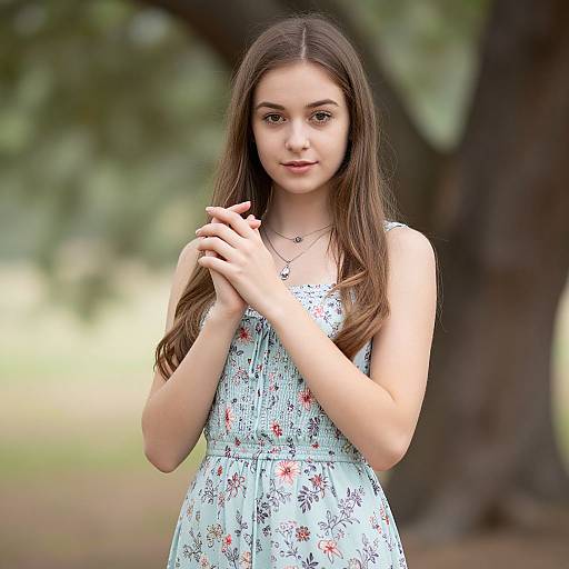 Girl in Floral Cholicha Dress Outdoors