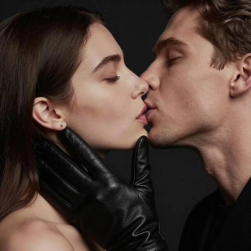 Intimate Close-Up of Passionate Kiss