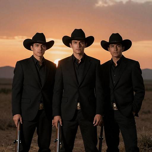 Cowboys Silhouetted at Sunset