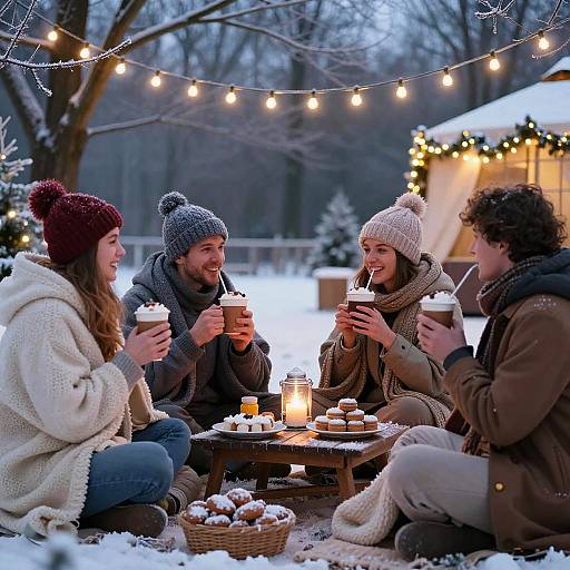 Festive Winter Picnic Under String Lights