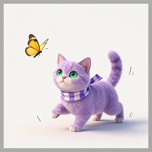 Playful Lavender Cat Chasing Butterfly
