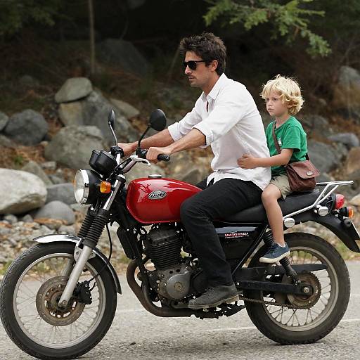 Father and Child on Motorcycle Adventure