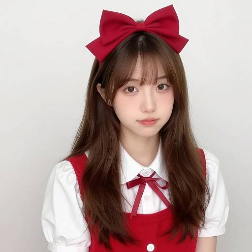 Girl with Red Bow and Outfit