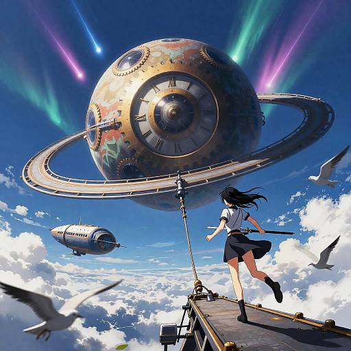 Surreal Clockwork Swordswoman Fantasy