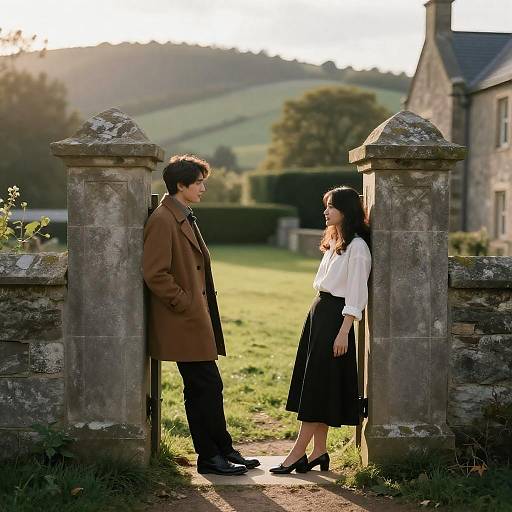 Romantic Couple in Sunlit Pathway