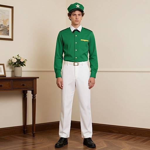 Jockey in Green and White Costume