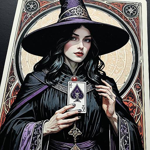 Majestic Dark Mage Holding Tarot Card