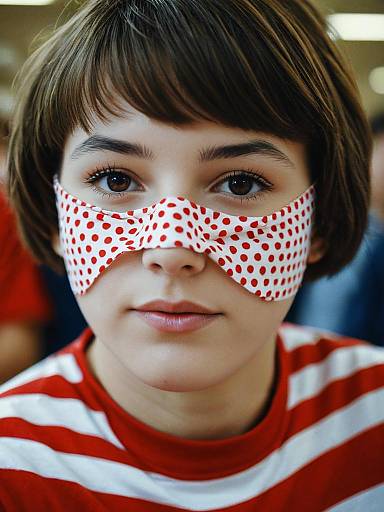 Girl in Where's Wally Costume with Polka Dot Mask