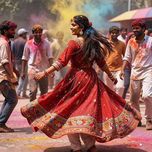 Indian Red Dress at Holi Festival