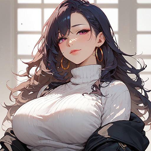 Anime Girl with Purple Eyes and Sweater