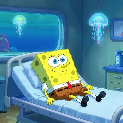 Spongebob in Serene Underwater Hospital