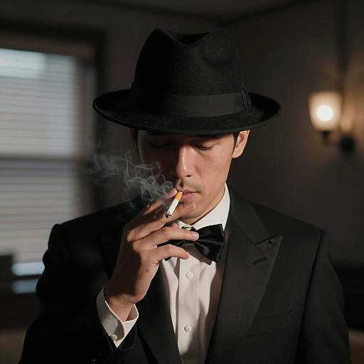 Mysterious Man in Dimly Lit Room