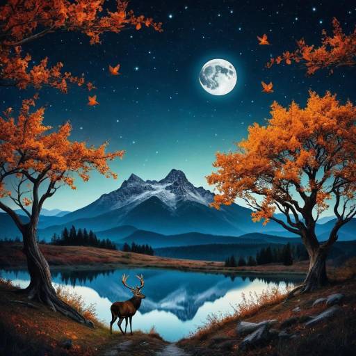 Serene Night Landscape with Wildlife