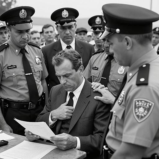Tense Scene with Policemen and Suited Man