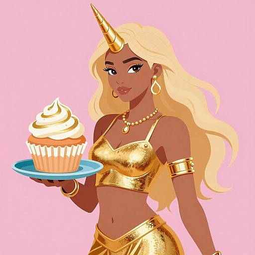 Mystical Female Unicorn with Cupcake