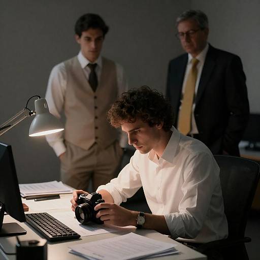 Dimly Lit Office: Camera in Focus