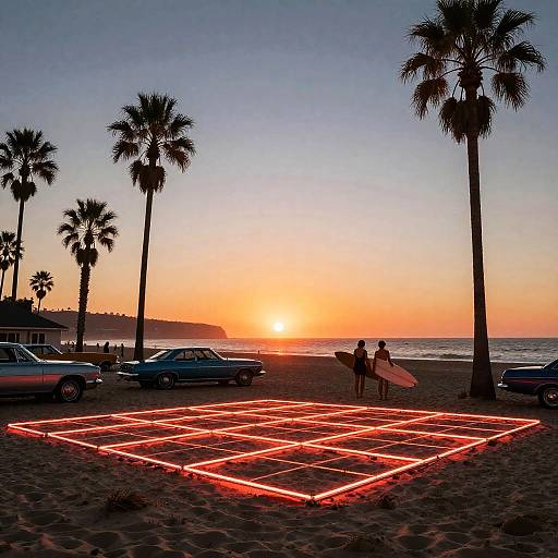80s Neon Beach Sunset Scene
