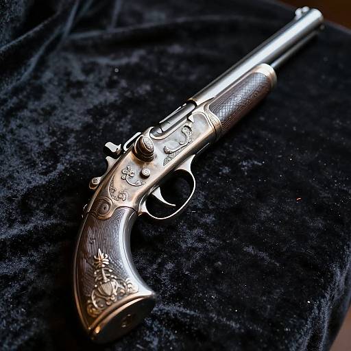 Ornate Silver Gun on Velvet