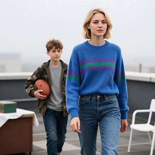 Foggy Rooftop Scene with Two Figures