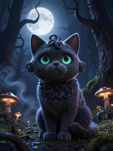 Spooky Stylized Cat in Haunted Forest