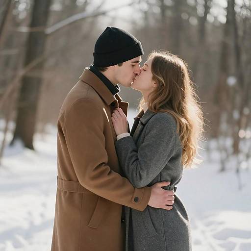 Snowy Woodland Winter Kiss Embrace