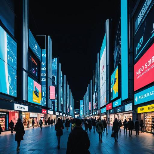 Futuristic Shopping District with LED Displays