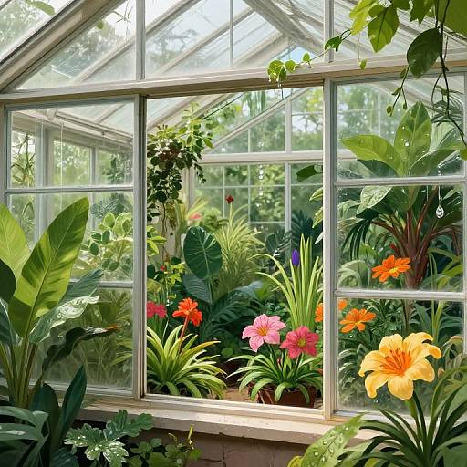 Lush Exotic Greenhouse Botanical Illustration