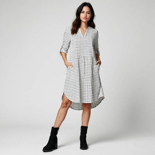 Chic Casual Woman in V-Neck Shirtdress
