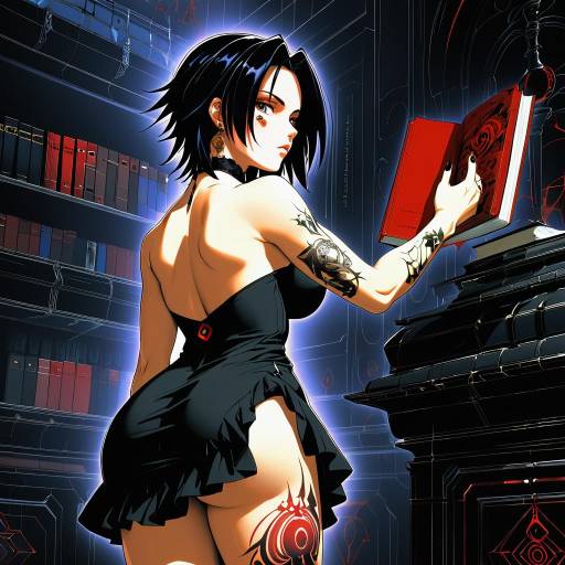Gothic Style Girl with Tattoos and Book