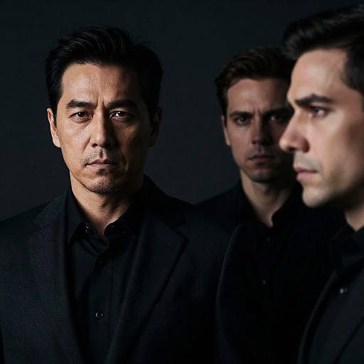 Intense Portrait of Three Men in Darkness