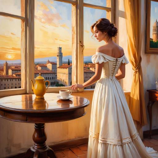 Impressionist Sunset: Woman by Window