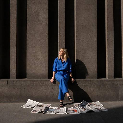 Contemplative Woman on Stone Ledge