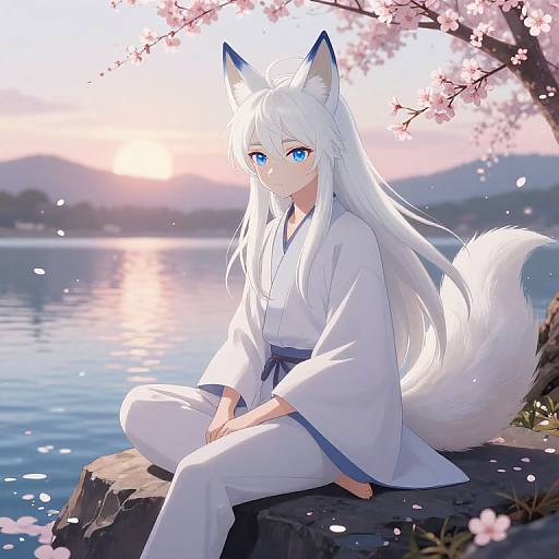 White-Haired Kitsune by Serene Lake