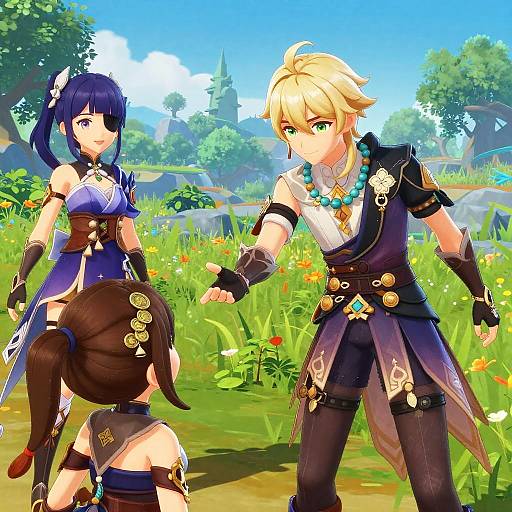 Genshin Impact Characters in Flower Meadow