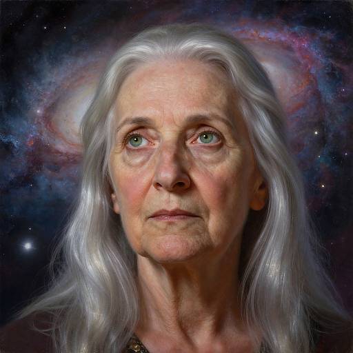 Elderly Woman Amidst Cosmic Mystique