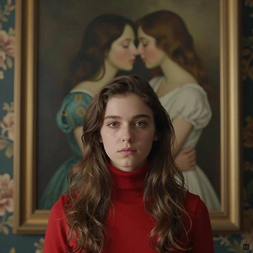 Young Woman in Red with Tender Painting