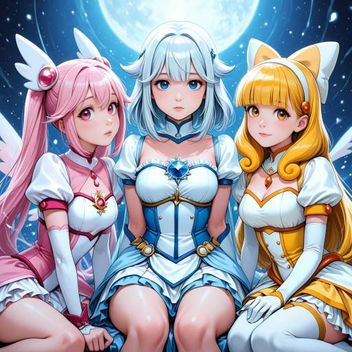 Magical Girls Sitting with Hair Flaps