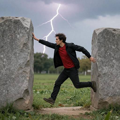 Lightning Strike Amidst Stone Slabs