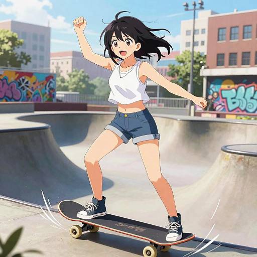 Energetic Anime Girl Skateboarder