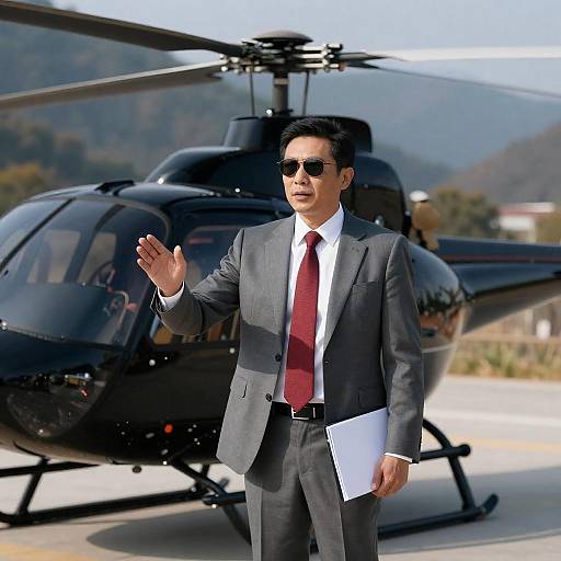 Executive Beside Helicopter in Autumn