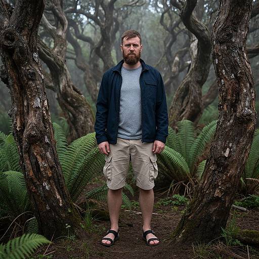 Rugged Man in Misty Forest