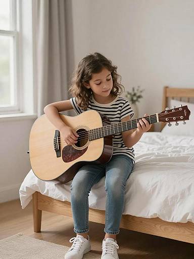 Young Girl Practicing on Maple Acoustic
