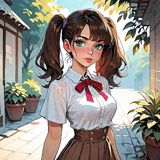 Sweaty Summer Girl with Twintails