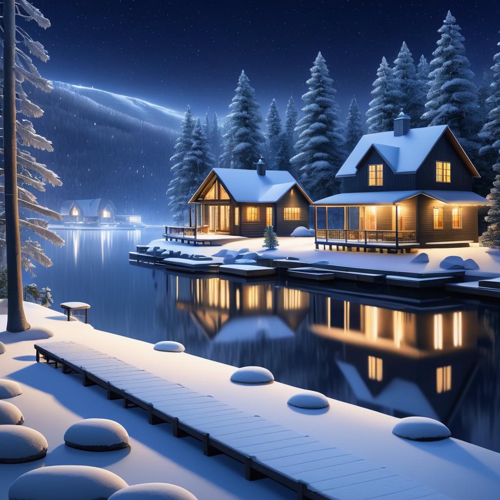 Serene Winter Cabin with Hyperrealistic Snowfall