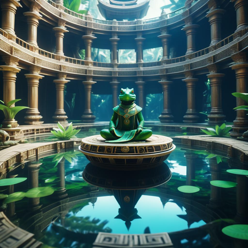 Lizard Humanoid Meditating in Space Temple